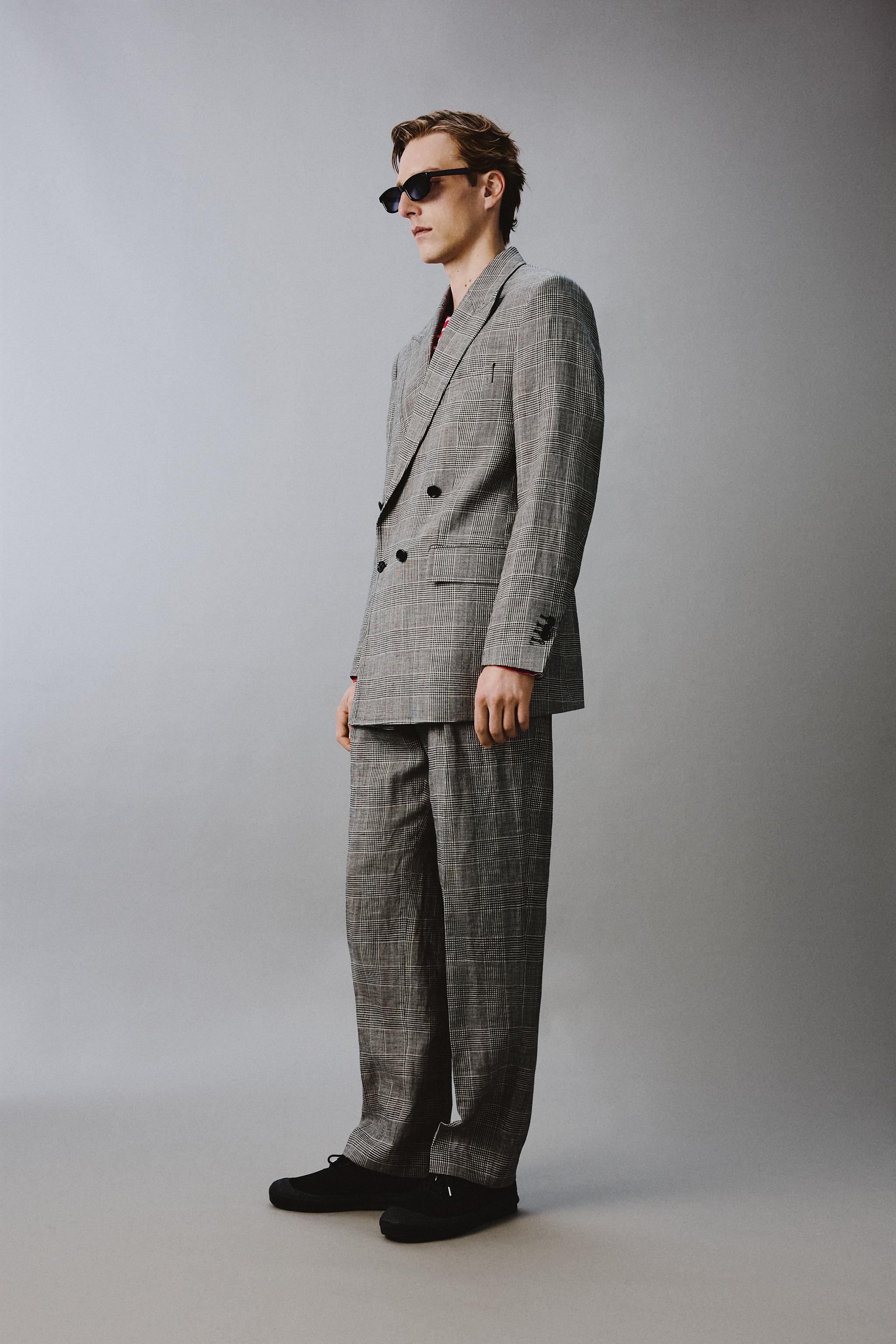 PANTALON DE COSTUME À CARREAUX EN LAINE ET LIN AARON LEVINE X ZARA